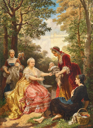 Karl von Blaas - Empress Maria Theresa Taking Care of the Infant of a Poor Woman in the Garden of Schnbrunn Palace.webp
