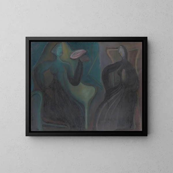 Vrouwen zittend - Karol Polnyi — ingelijst kunstwerk aan de muur