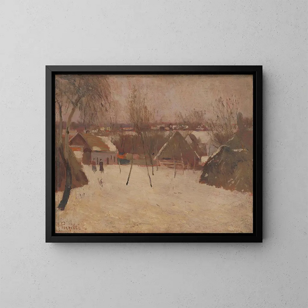 Dorp in de winter - Karol Pongrácz — ingelijst kunstwerk aan de muur