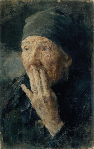 Karoline Kubin - Kopf einer alten Frau mit der Hand am Mund.webp