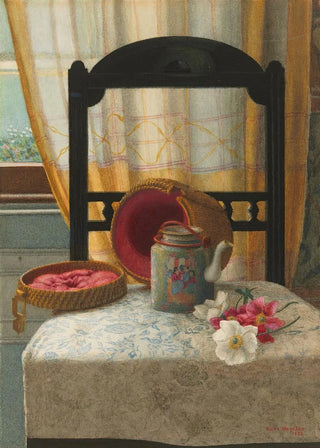 Kate Hayllar - Still life with a Canton famille rose teapot and camellias.webp