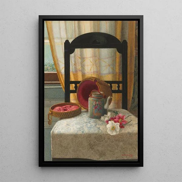 Kate Hayllar - Still life with a Canton famille rose teapot and camellias.webp