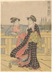 Young women enjoying the evening breeze on the bridge - Katsukawa Shunchō — artwork view