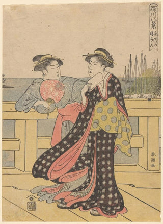 Katsukawa Shunch - Young Women Enjoying the Fresh Air of the Evening on the Bridge.webp