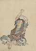 a man turned to the left, wearing multiple layers of clothing, sitting, arms raised above his head, practicing yoga - Katsushika Hokusai — artwork view