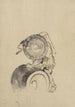 a man wearing a large conical hat and a straw or feathered garment - Katsushika Hokusai — artwork view
