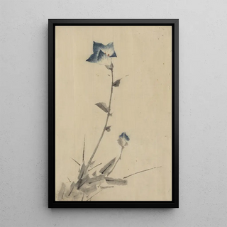 Katsushika Hokusai - Blue flower blossom and bud at the end of a stalk.webp