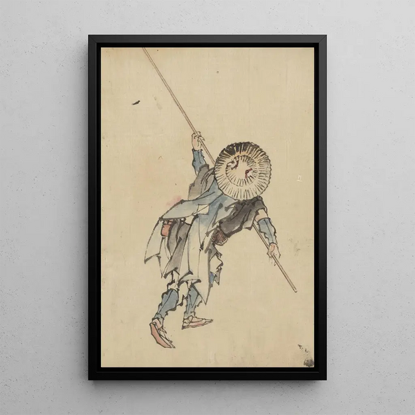 Katsushika Hokusai - Rear view of a man fulllength standing wearing several layers of clothing and a roundedtop conical hat.webp
