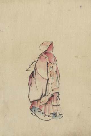 Katsushika Hokusai - Side view of a monk fulllength portrait facing left wearing gown with hood.webp