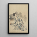 a woman, perhaps a courtesan, sitting next to a flowerpot - Katsushika Hokusai — framed artwork on a wall