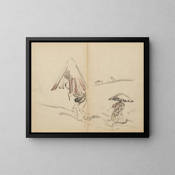 Figuren in de sneeuw - Kawanabe Kyōsai — ingelijst kunstwerk aan de muur