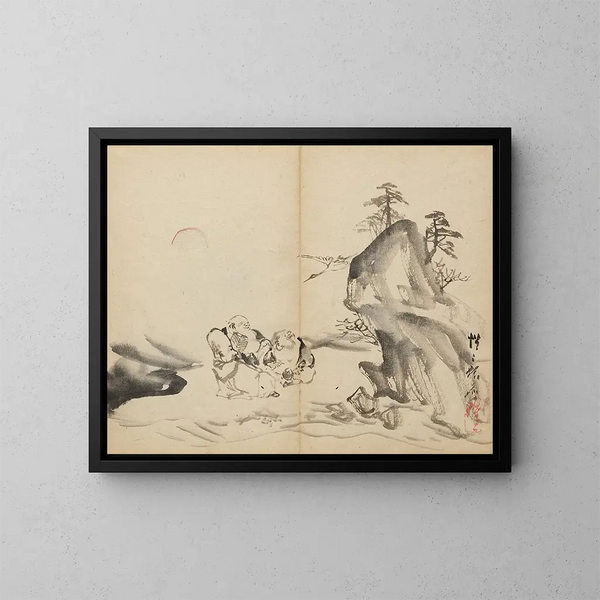 Goden van het geluk op de berg Penglai - Kawanabe Kyōsai — ingelijst kunstwerk aan de muur