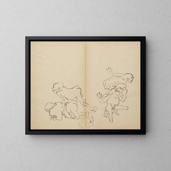 Concours de pets de seniors - Kawanabe Kyōsai — ingelijst kunstwerk aan de muur