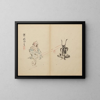 Slak tegen demon - Kawanabe Kyōsai — ingelijst kunstwerk aan de muur