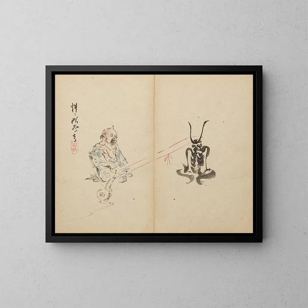 Slak tegen demon - Kawanabe Kyōsai — ingelijst kunstwerk aan de muur