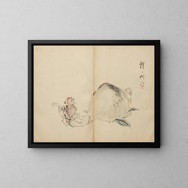 De jongen die vist - Kawanabe Kyōsai — ingelijst kunstwerk aan de muur