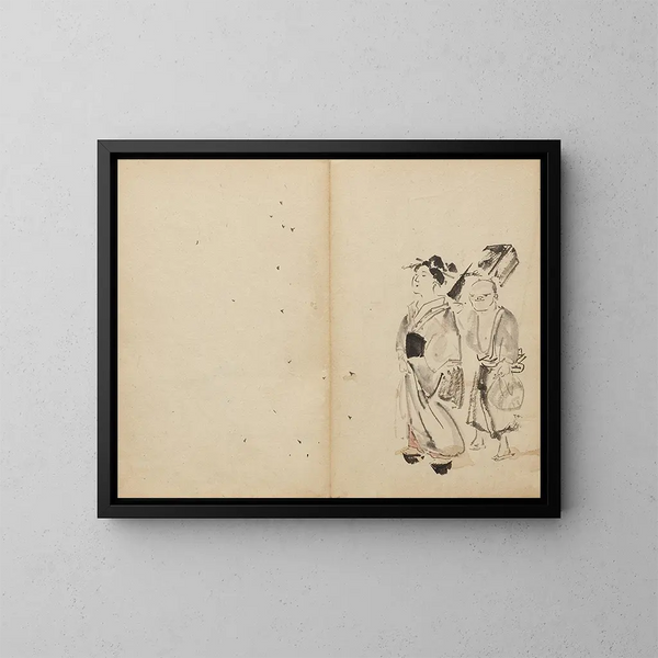 Vrouw en dienares - Kawanabe Kyōsai — ingelijst kunstwerk aan de muur