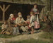 genre scène met een oude speler voor een cottage - Kazimierz Pochwalski — weergave van het kunstwerk