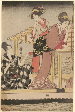 Kitagawa Utamaro - Fishing with a FourArmed Scoopnet Yotsu Deami left component of triptych.webp