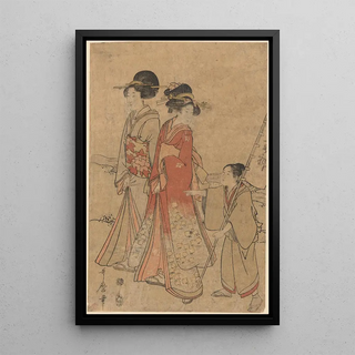 Kitagawa Utamaro - Two Women Walking by a Stream Directed by Boy.webp