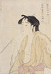 Vrouw die rook uit een pijp blaast - Kitagawa Utamaro — weergave van het kunstwerk