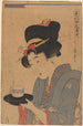 Vrouw die thee serveert in een café - Kitagawa Utamaro — weergave van het kunstwerk