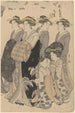 Vrouw met dienaren - Kitagawa Utamaro — weergave van het kunstwerk