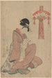 Vrouw met rol - Kitagawa Utamaro — weergave van het kunstwerk