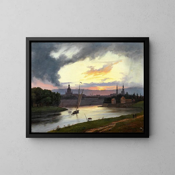 Dresden bij zonsondergang - Knud Baade — ingelijst kunstwerk aan de muur