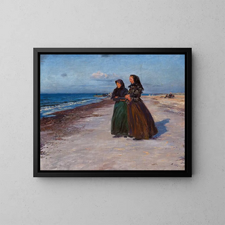 Knud Larsen Bergslien - To fiskerkoner ved stranden i blsevejr Nordjylland.webp