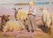 Landscape painting with frog and young shepherd - Knud Sinding — artwork view