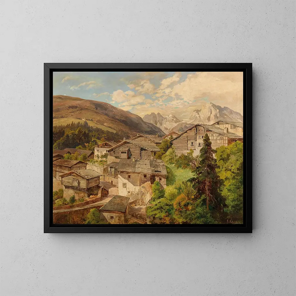 Dorp in de Alpen - Konrad Petrides — ingelijst kunstwerk aan de muur