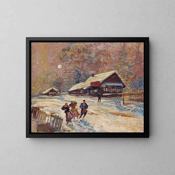 Feestvierders voor de kroeg - Konstantin Alexeïevitch Korovine — ingelijst kunstwerk aan de muur