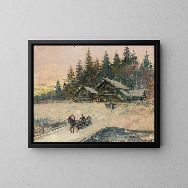 Winterlandschap met troïka - Konstantin Alexeïevitch Korovine — ingelijst kunstwerk aan de muur