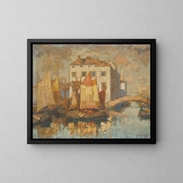 Vissersschilderij in Chioggia - Konstantin Ivanovich Gorbatov — ingelijst kunstwerk aan de muur