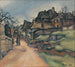 Huizen in het dorp met figuratieve schilderkunst - Konstantin Bauer — weergave van het kunstwerk