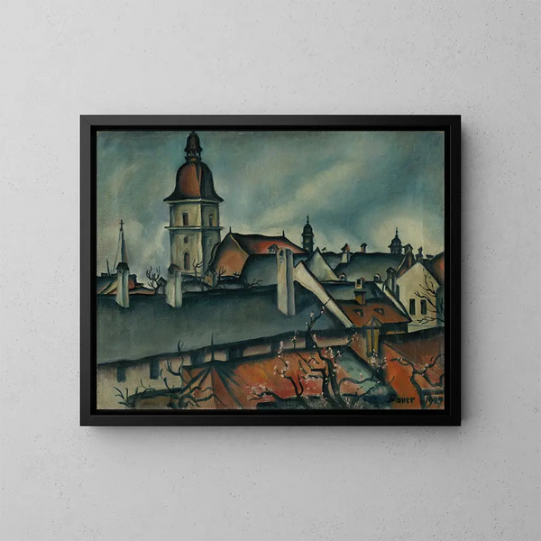 Uitzicht op Košice - Konstantin Bauer — ingelijst kunstwerk aan de muur
