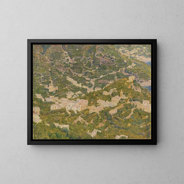 Vogelperspectief van Ravello naar Torello - Kristian Zahrtmann — ingelijst kunstwerk aan de muur