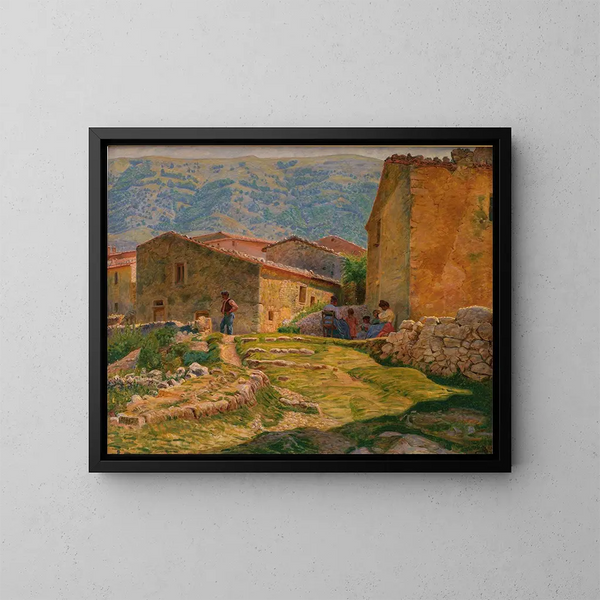 Zonovergoten ochtendschilderij in Civita d'Antino - Kristian Zahrtmann — ingelijst kunstwerk aan de muur