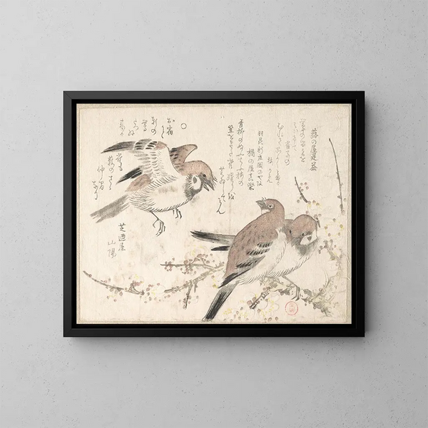 Zwanen en pruimenbloesem - Kubo Shunman — ingelijst kunstwerk aan de muur