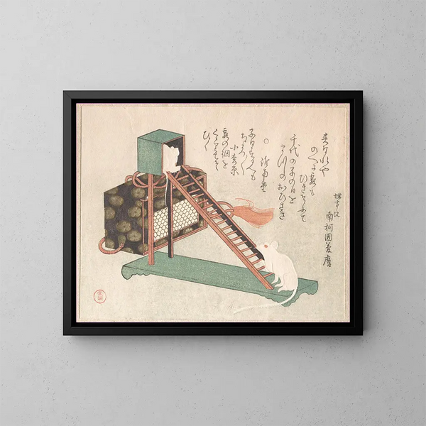 Witte muizen die spelen - Kubo Shunman — ingelijst kunstwerk aan de muur
