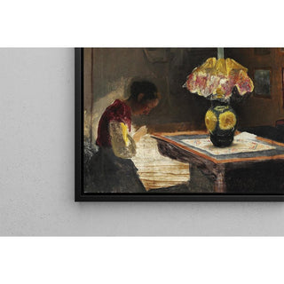 L'épouse de l'artiste Sigrid cousant à la lumière de la lampe - Laurits Andersen Ring | Reproduction Tableau Décoration murale affiche copie