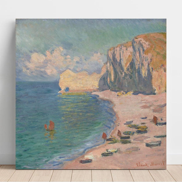 Reproductie van het schilderij La Plage et la Falaise d'Amont - Claude Monet
