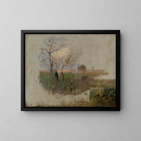 Herfst in een boomgaard - Ladislav Mednyánszky — ingelijst kunstwerk aan de muur