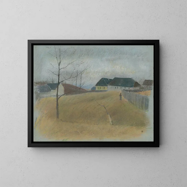 Aan het einde van het dorp - Ladislav Mednyánszky — ingelijst kunstwerk aan de muur