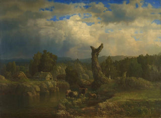 Zomerlandschap, naderende storm - Lars Hertervig — weergave van het kunstwerk