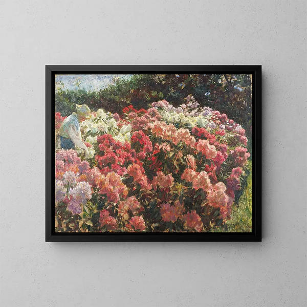 Rhododendron in de tuin van Tuxens - Laurits Tuxen — ingelijst kunstwerk aan de muur