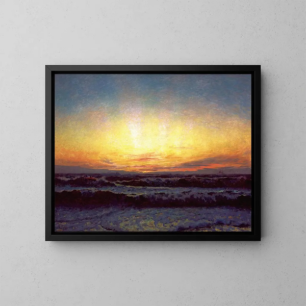 van het Noordzee schilderij na zonsondergang - Laurits Tuxen — ingelijst kunstwerk aan de muur