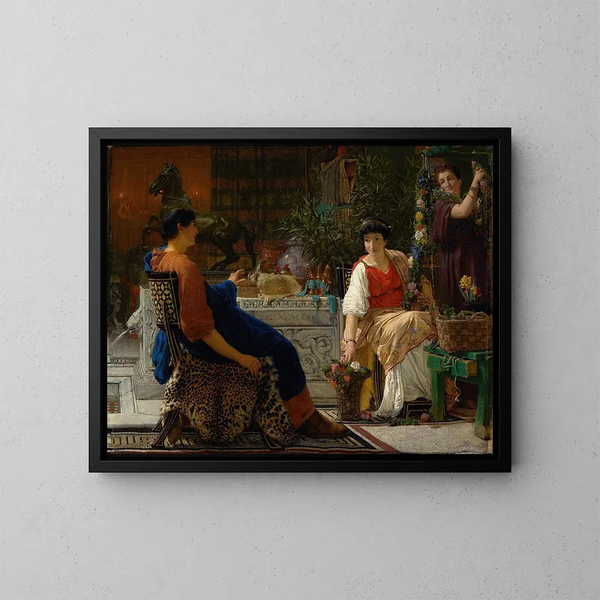 Voorbereidingen voor de festiviteiten De bloemenkrans - Lawrence Alma-Tadema — ingelijst kunstwerk aan de muur