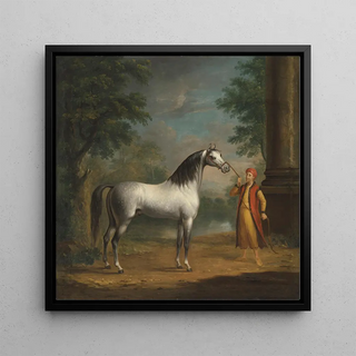 Le cheval arabe gris, le Lister Turk, tenu par un palefrenier turc dans un paysage - Richard Roper